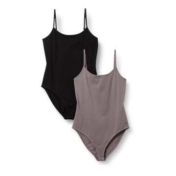 Amazon Essentials Women's Slim-Fit Cami Bodysuit, Pack of 2, Black/Grey, X-Small