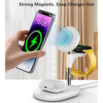 Wireless Charging Station for Multiple Devices Apple, 3 in 1 Wireless Charger Stand Mage-Safe Charger for iPhone 15 14 13 12 Pro Max/Plus/Pro Apple Watch AirPods (White)