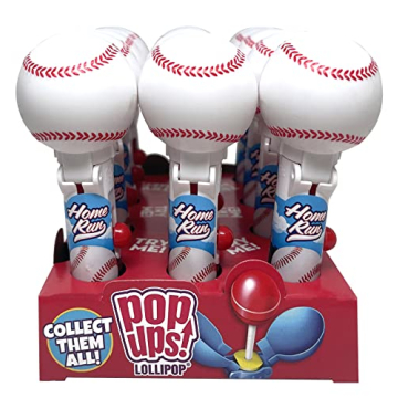 Pop Ups! Baseball Lollipop Holder - 12 Lollipops with Cases - Individually Wrapped Candy Party Favors - Baseball Candy - Bulk Set of 12