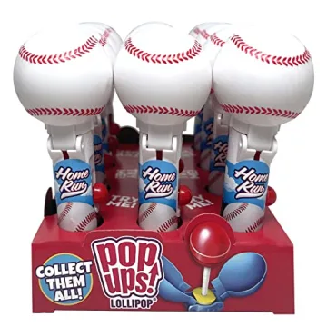 Pop Ups! Baseball Lollipop Holder - 12 Lollipops with Cases - Individually Wrapped Candy Party Favors - Baseball Candy - Bulk Set of 12