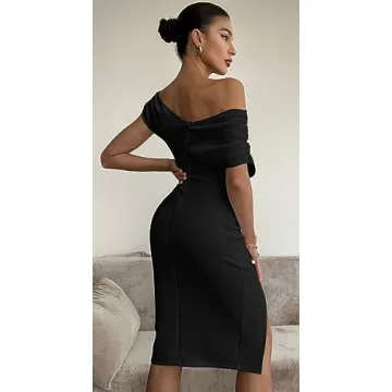Elegant Off Shoulder Bodycon Midi Dress for Parties
