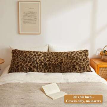XeGe 20x54 Fluffy Leopard Print Body Pillow Cover, Cheetah Print Plush Fuzzy Faux Fur Body Pillowcase with Zipper, Farmhouse Shaggy Furry Long Pillow Cover for Pregnant Women Side Sleeper, Brown