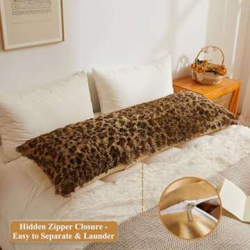 XeGe 20x54 Fluffy Leopard Print Body Pillow Cover, Cheetah Print Plush Fuzzy Faux Fur Body Pillowcase with Zipper, Farmhouse Shaggy Furry Long Pillow Cover for Pregnant Women Side Sleeper, Brown