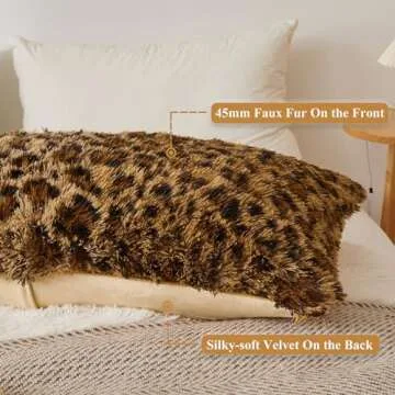 XeGe 20x54 Fluffy Leopard Print Body Pillow Cover, Cheetah Print Plush Fuzzy Faux Fur Body Pillowcase with Zipper, Farmhouse Shaggy Furry Long Pillow Cover for Pregnant Women Side Sleeper, Brown