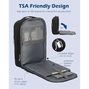 Hynes Eagle TSA Friendly Travel Backpack for Men Women Carry on Backpack 40L Flight Approved Laptop Backpack for 17 inches Compressible Weekender Bag Overnight Backpack Jet Black
