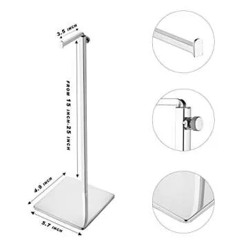 Elitnus Tabletop Chrome Purse Display Stand - 2 Pack Polished Silver Counter Adjustable Height Handbag Display Stand- Single Hanging Hook Bag Display