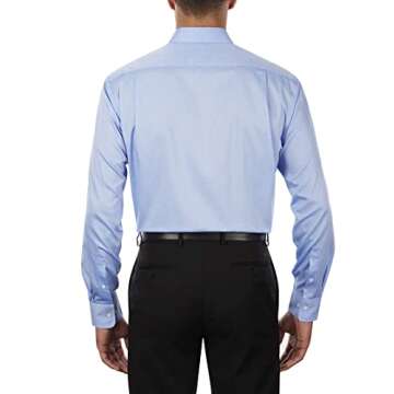Tommy Hilfiger Men's Non Iron Solid Button Down Collar, Blue, 16.5" Neck 34"-35" Sleeve