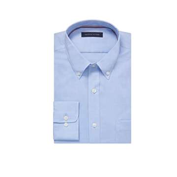 Tommy Hilfiger Men's Non Iron Solid Button Down Collar, Blue, 16.5" Neck 34"-35" Sleeve