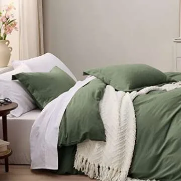 Bedsure Olive Green Duvet Cover King Size - 3 Pieces Prewashed Extra Soft Bedding Set, Includes 1 Duvet Cover 104x90 Inches with Zipper Closure & 2 Pillow Shams, Comforter Not Included