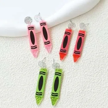 Handmade Acrylic Teach ABC 123 Letter Earrings Colorful Resin Crayon Pencil Shape Dangle Drop Earrin...