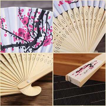 LEFTSTARER 12Pcs Delicate Cherry Blossom Folding Hand Fan Japanese Chinese Decor Fan Paper Fans Party Performance Dancing Wedding Decorations Favors Gifts