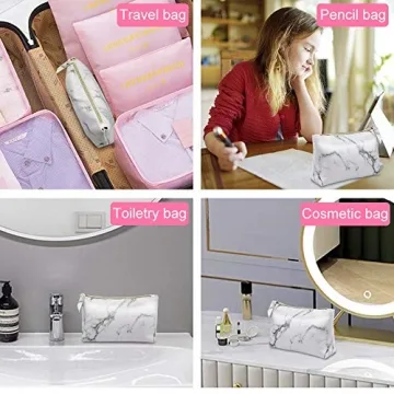 LKE Marble Makeup Bags, Cosmetic Display Cases Waterproof Marble Travel Cases Portable Makeup Bags Makeup Organizers(8.66x6.3x2.36Inches) (Marble Makeup Bags)