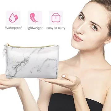 LKE Marble Makeup Bags, Cosmetic Display Cases Waterproof Marble Travel Cases Portable Makeup Bags Makeup Organizers(8.66x6.3x2.36Inches) (Marble Makeup Bags)