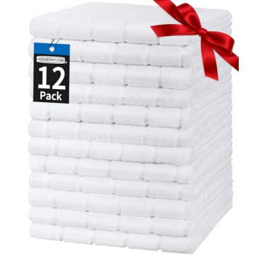 HOMERHYME Hand Towels, 12 Pack 25''*15'' White Microfiber Kitchen Bathroom Hand Towels, All-Purpose ...