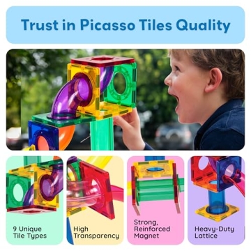 PicassoTiles 100 Piece Magnetic Tile Marble Run Set