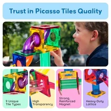PicassoTiles 100 Piece Magnetic Tile Marble Run Set