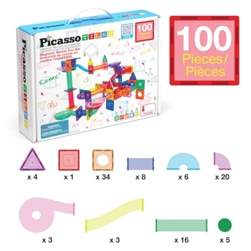 PicassoTiles 100 Piece Magnetic Tile Marble Run Set