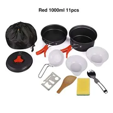 REDCAMP 10 PCS Camping Cookware Mess Kit Camping Gear Campfire Utensils Lightweight Stackable Pot Pa...