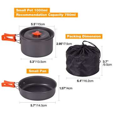 REDCAMP 10 PCS Camping Cookware Mess Kit Camping Gear Campfire Utensils Lightweight Stackable Pot Pan Bowls Soup Spoon with Storage Bag for Camping, Backpacking, Outdoor Cooking and Picnic, Orange