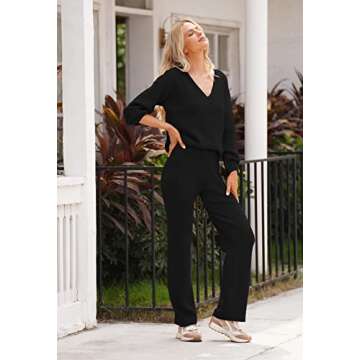 Two Piece Sleepwear for Women High Waist Pullover Sweatsuits Leisure Wear Sets Monochromatic Sweatsuit Activewear Black M
