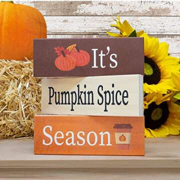 It's Pumpkin Spice Season Wooden Block Signs, Fall Decor, Harvest Autumn Thanksgiving Decor, Fall Decorations for Home, Tiered Tray, Made in USA
