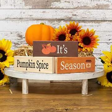 It's Pumpkin Spice Season Wooden Block Signs, Fall Decor, Harvest Autumn Thanksgiving Decor, Fall Decorations for Home, Tiered Tray, Made in USA