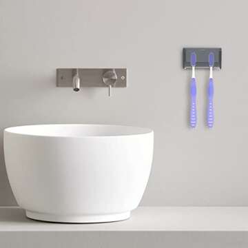 Toothbrush Holder Wall Mounted with Cover for Bathroom, 2 Slots Toothbrush Storage Organizer for Shower, Self Adhesive Toothbrush Hanger Rack for Dorm, Cabinet (Grey)