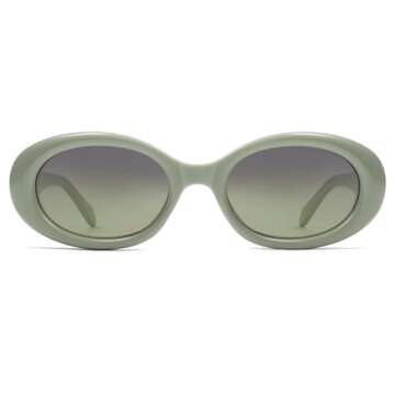SOJOS Small Retro Oval Polarized Sunglasses for Women Men 90s Vintage Small Face UV400 Protection Tiny Sun Glasses SJ2286,Green/Grey