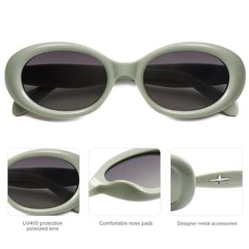 SOJOS Small Retro Oval Polarized Sunglasses for Women Men 90s Vintage Small Face UV400 Protection Tiny Sun Glasses SJ2286,Green/Grey