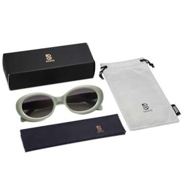 SOJOS Small Retro Oval Polarized Sunglasses for Women Men 90s Vintage Small Face UV400 Protection Tiny Sun Glasses SJ2286,Green/Grey