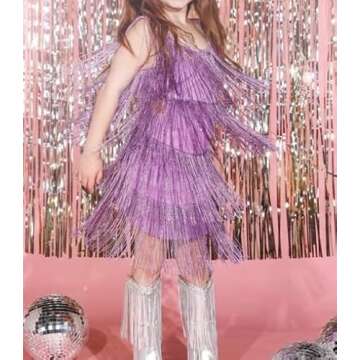Kids Sequin Fringe Dress Sparkling Tassel Sleeveless Dress Little Girls Dance Wear Party Latin Dance...