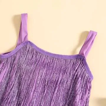 Kids Sequin Fringe Dress Sparkling Tassel Sleeveless Dress Little Girls Dance Wear Party Latin Dance Dress 1-6T (Purple, 5-6 Years)
