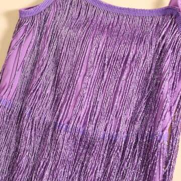 Kids Sequin Fringe Dress Sparkling Tassel Sleeveless Dress Little Girls Dance Wear Party Latin Dance Dress 1-6T (Purple, 5-6 Years)