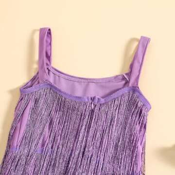 Kids Sequin Fringe Dress Sparkling Tassel Sleeveless Dress Little Girls Dance Wear Party Latin Dance Dress 1-6T (Purple, 5-6 Years)