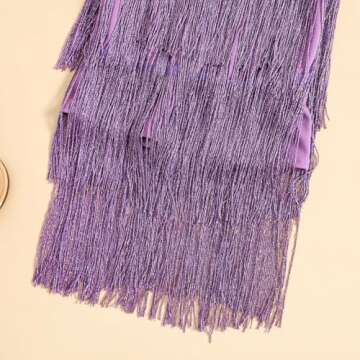 Kids Sequin Fringe Dress Sparkling Tassel Sleeveless Dress Little Girls Dance Wear Party Latin Dance Dress 1-6T (Purple, 5-6 Years)