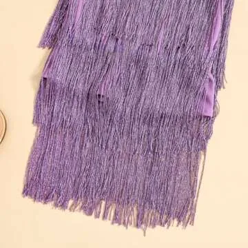 Kids Sequin Fringe Dress Sparkling Tassel Sleeveless Dress Little Girls Dance Wear Party Latin Dance Dress 1-6T (Purple, 5-6 Years)