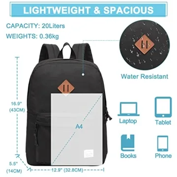 VASCHY Lightweight School Backpack Stylish Durable Daypack