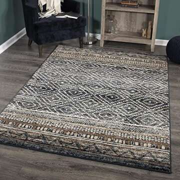 Orian Rugs Adagio Coastal Pier - 8'10" x 13' Rectangle in Blue, Tribal Style Indoor Home Decor, Glob...