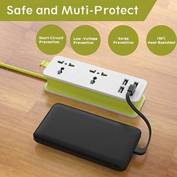 UPWADE Outlet Travel Power Strip Surge Protector with 4 Smart USB Charging Ports (Total 5V 4.2A Outp...