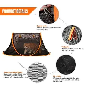 Porayhut Mispace Portable Pet Cage Cat Mesh Tent-Pop Up Cat Crate,Foldable Kennel,Indoor/Outdoor,Comfy Puppy House-Washable Fabric for Small Animals with 2 Cat Toys,Portable Carry Bag & 2 Stakes