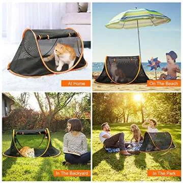 Porayhut Mispace Portable Pet Cage Cat Mesh Tent-Pop Up Cat Crate,Foldable Kennel,Indoor/Outdoor,Comfy Puppy House-Washable Fabric for Small Animals with 2 Cat Toys,Portable Carry Bag & 2 Stakes