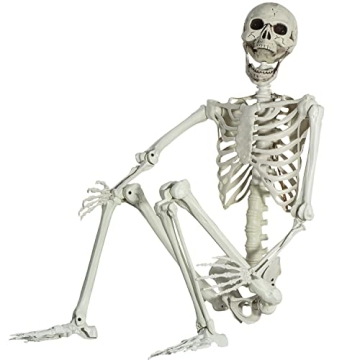 5.4Ft/165cm Posable Halloween Skeleton, Full Body Life Size Skeleton with Movable Joints for Indoor ...
