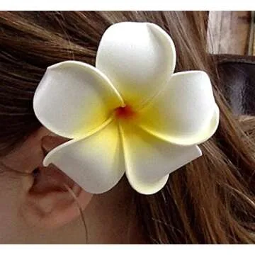 DreamLily Women's Fashion 3 Pcs Hawaiian White Plumeria Flower Foam Hair Clip Balaclavas for Beach (White), One Size