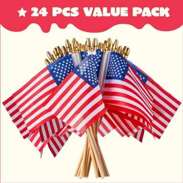 JOYIN 24 Pcs Small American Flags on Stick 4x6 Inch for 4th of July Celebration, Memorial Day decorations, Patriotic Party Supplies, Independence Day Gathering, Veterans Day, Patriotic Party Favors