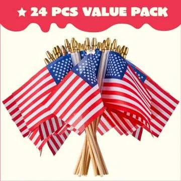 JOYIN 24 Pcs Small American Flags on Stick 4x6 Inch for 4th of July Celebration, Memorial Day decorations, Patriotic Party Supplies, Independence Day Gathering, Veterans Day, Patriotic Party Favors