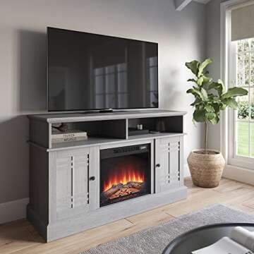 BELLEZE 48" TV Stand with 18" Electric Fireplace Heater, Modern TV Stand for TVs up to 50", Entertai...