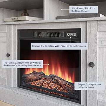 BELLEZE 48" TV Stand with 18" Electric Fireplace Heater, Modern TV Stand for TVs up to 50", Entertainment Media Stand with Open Shelves and Storage Cabinets for Living Room, Bedroom (Sargent Oak)