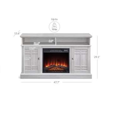 BELLEZE 48" TV Stand with 18" Electric Fireplace Heater, Modern TV Stand for TVs up to 50", Entertainment Media Stand with Open Shelves and Storage Cabinets for Living Room, Bedroom (Sargent Oak)