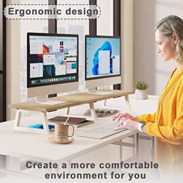TEAMIX Large Dual Monitor Riser - Ergonomic Office Organizer - Maple, 42 inch
