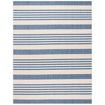 SAFAVIEH Courtyard Collection 6'7" x 9'6" Beige/Blue CY6062 Stripe Indoor/ Outdoor Waterproof Easy Cleaning Patio Backyard Area Rug